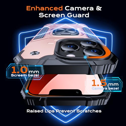 Image of Anqrp Heavy Duty Case for iPhone 13 Pro Case with Enhanced Ring Holder Grip Stand, Military Grade Shockproof Rugged Drop Protective Silicone Hard Slim iPhone 13 Pro Phone Case Cover,Pink Gold
