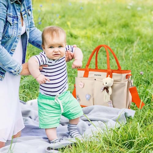 Bolso satchel cambiador de gran capacidad con compartimentos para biberones y guardería 2