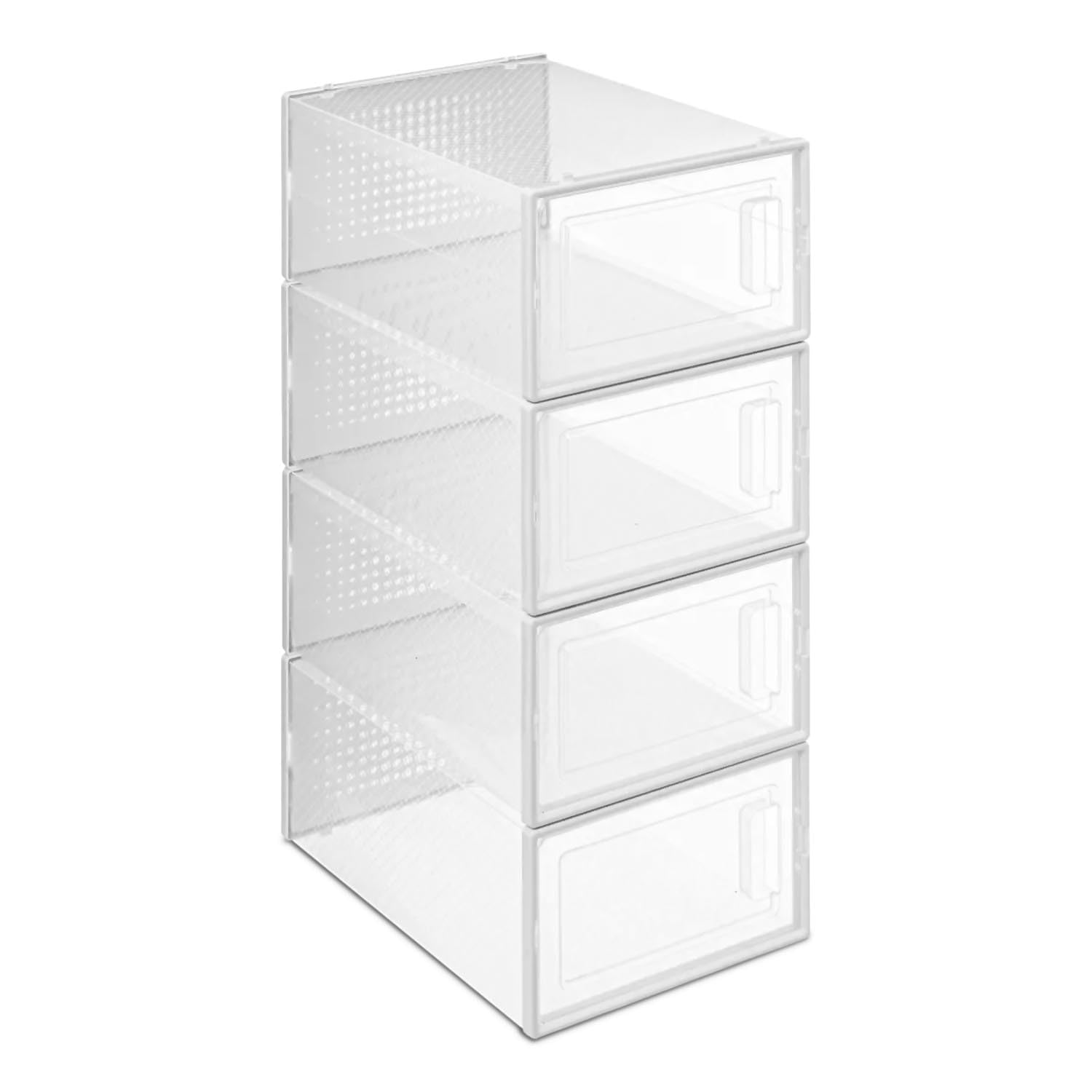 TIENDA EURASIA – Caja Zapatos Transparente | Plástico | Organizador Zapatos | Plegable y Apilable | Caja para Zapatos | Color Transparente (4 Cajas de 23,2 x 33,5 x 14 cm)