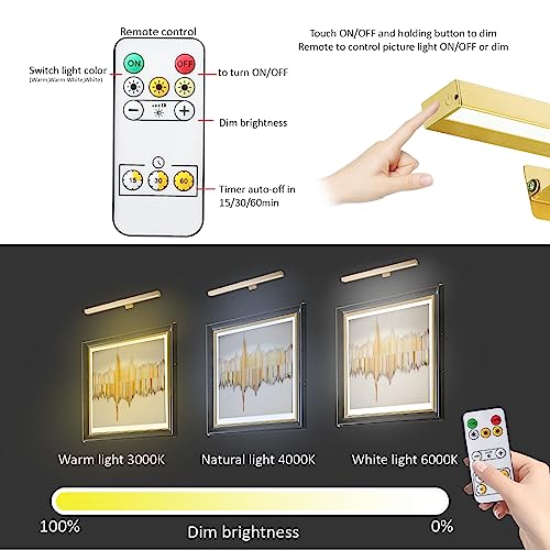 Image of Rechargeable Picture Light,16in Metal Wireless Art Light Display Lamp with Remote,Dimmable and Timer Picture Lights for Paintings,3 Modes,Dartboard Light for Frame Picture Gallery Portrait