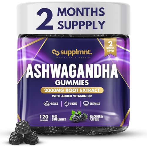 Supplmnt. Ashwagandha Gummies High Strength 2000mg with Vitamin D2 2 Months Supply Ashwagandha Root Extract Supplement Vegan BlackBerry Flavor 120 Count