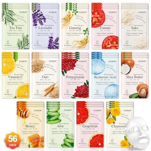 Image of KONEUK 56 Pack Sheet Face Masks Skincare for Women, Hydrating Face Masks