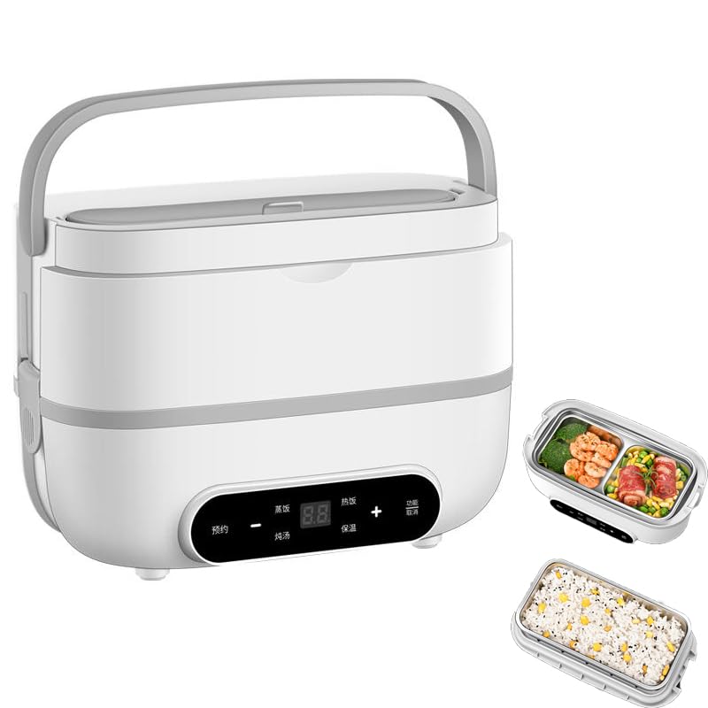 Portable Electric Lunch Box, 200W Food Warmer Heater, Double Layer Insulated Lunch Box, Portable Small Rice Steamer Pot Multifunctional Food Heating Self-Heating