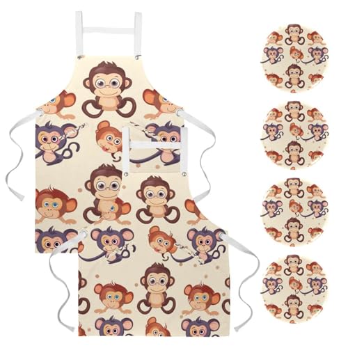 Tablier en lin de cuisine lot de 2 poche réglable homme femme singe