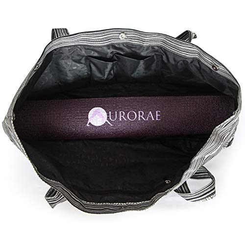 Aurorae Yoga Mat Bag, Fits Most Yoga Mats and Accessories, in Black and White Pattern