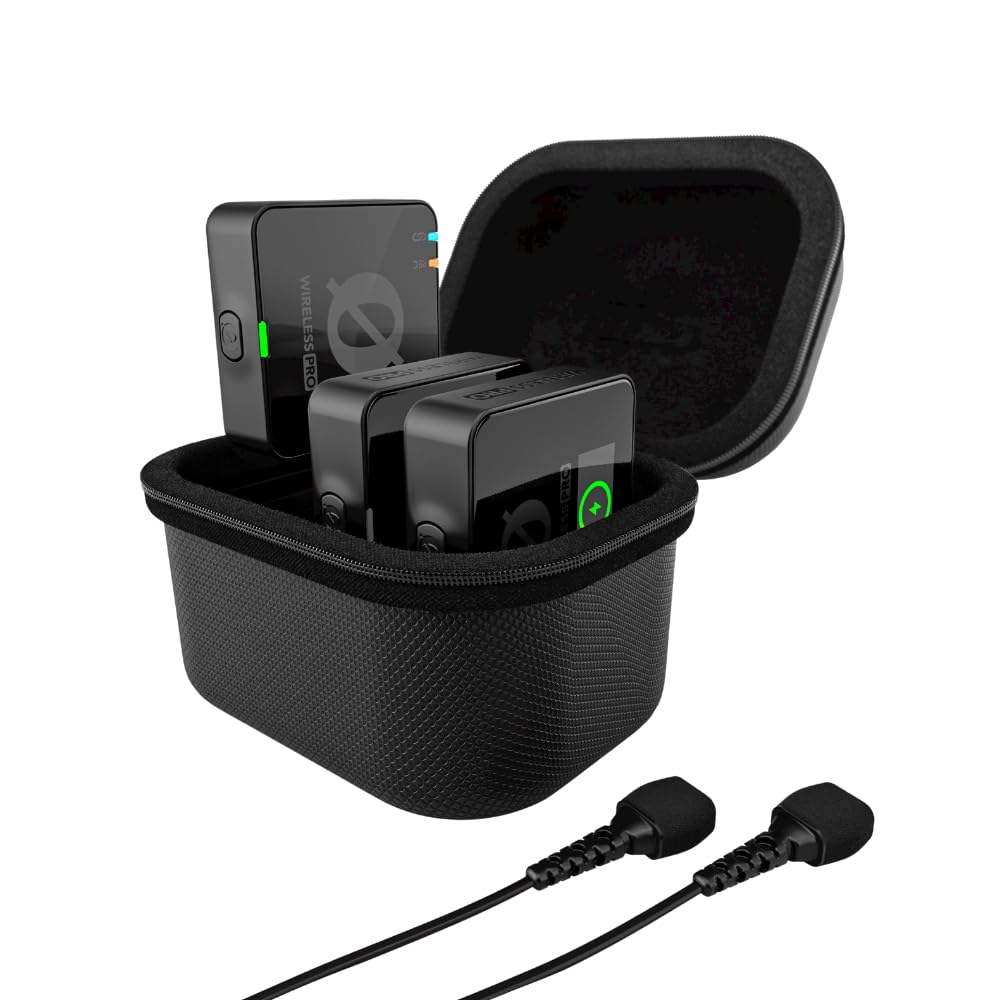 RØDE Wireless PRO Compact Wireless Microphone System with Timecode, 32-bit Float On-board Recording, 2 Lavalier Microphones and Smart Charge Case for Filmmaking and Content Creation