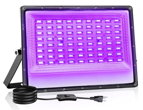 Image of CREATESTAR 150W LED Black Light, 395-400nm UV Black Lights for Glow Party, IP66 Waterproof Blacklight Flood Light with Plug+Switch, Glow in The Dark, Halloween Lights, Body Paint, Aquarium, Neon Glow