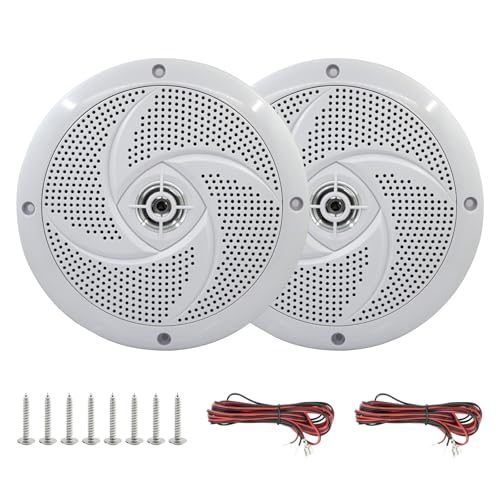 Image of LENKRAD 6.5 Inch RV Marine Speakers White - Waterproof Outdoor Boat Speakers | 120 Watt Power Indoor Stereo Sound Player with Low Profile Slim Style, 6 1 /2 inch Shallow Mount Camper Van -1 Pair