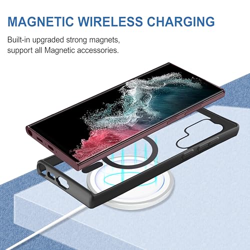Image of CEDO Cover for Samsung Galaxy S22 Ultra (5G) | Compatible with MagSafe Wireless Charging | Designed with Magnetic Lock Shockproof Phone Bumper Transparent Back Case Cover (Black)