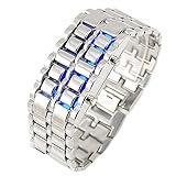 Alinker Unisex Stainless Steel Lava Blue LED Digital Square Bracelet Watch