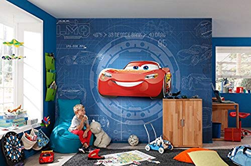 Papier peint panoramique sur papier de Komar - Disney Cars3 Blueprint - Taille: 368 x 254 cm, Bleu