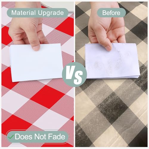 Image of misaya Oval Waterproof Vinyl Table Cloth, Buffalo Flannel Backed Tablecloth, Wipeable Plastic Table Cover for Dinner, Kitchen, Outdoor (60 inch x 102 inch, Red and White)