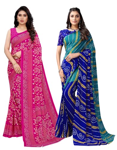 Image of SIRIL Women's Georgette Printed Saree With Unstitched Blouse Piece Combo Pack Of 2