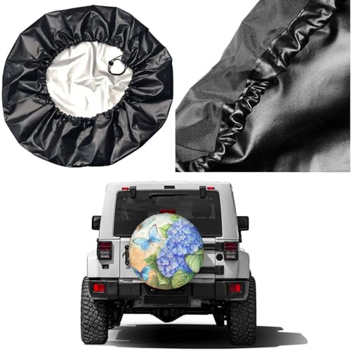 Image of Dujiea Hydrangea and Butterflies Spare Tire Cover, Universal Wheel Tire Cover Waterproof Dust-Proof Tire Protectors for Trailer Rv SUV Truck Camper and Many Vehicle 14 15 16 17 Inch