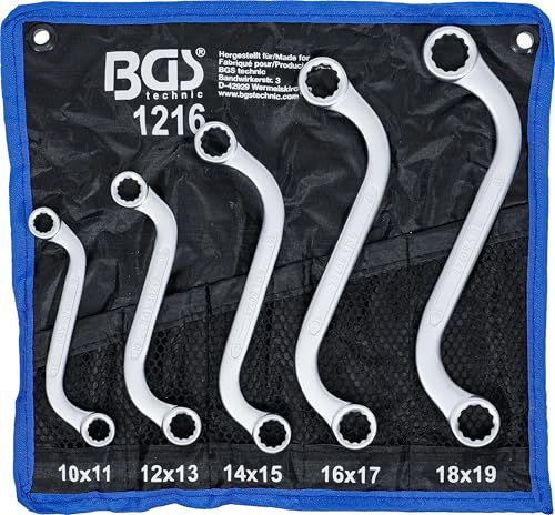 BGS 1216 | Doppel-Ringschlüssel-Satz | 5-tlg. | S-Form | SW 10 x 11 - 18 x 19 mm | inkl. Tetron-Rolltasche | CV-Stahl
