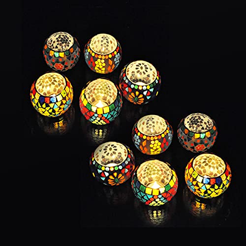 Set Of 10 Valentine's Day Decor Love Gift Living Room Bedroom Fireplace Decorative Colorful Mosaic Glass Candle Holder Wedding Decoration Event Party Supplies Tea Light Votive #TOP3