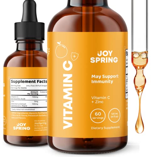 Elderberry with Zinc and Vitamin C for Adults & Kids Vitamins - Vitamin C+Elderberry Drops+Zinc Supplements for Kids Immune Support - Elderberry for Kids Liquid Immune Booster - Liquid Zinc Drops 4oz