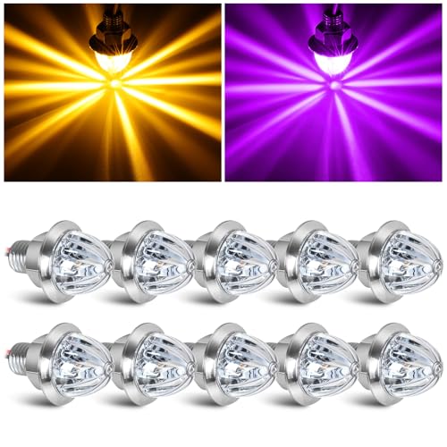 10PCS Mini Watermelon Lights 3/4 Inch Dual Revolution Amber Turn Signal Marker to Pinkish Purple Auxiliary LED Watermelon Light IP65 Waterproof Side Clearance Griller Lights for 12V Trailers Trucks