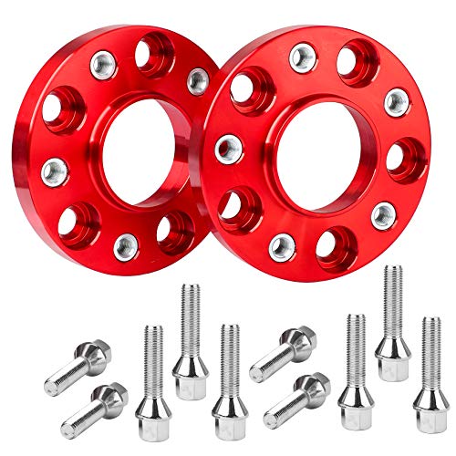 CarBole Spurverbreiterungen 5x112 20mm 66.5mm Spurverbreiterung mit 10pcs Radschrauben Distanzscheiben A4 A5 A6 A7 S4 Rot 2-Teilig