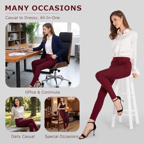 Image of Ginasy Dress Pants for Women, Pull-On Business Casual Leggings | Classic Colors; High-Rise Tummy Control; Stretch Knit Fabric; Pull-On Fit with Functional Pockets