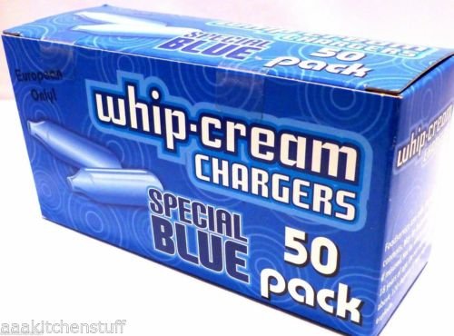 50 EUROPEAN Whipped Cream Chargers (JK50) - Nitrous Oxide N2O - 1 box of 50 Special Blue