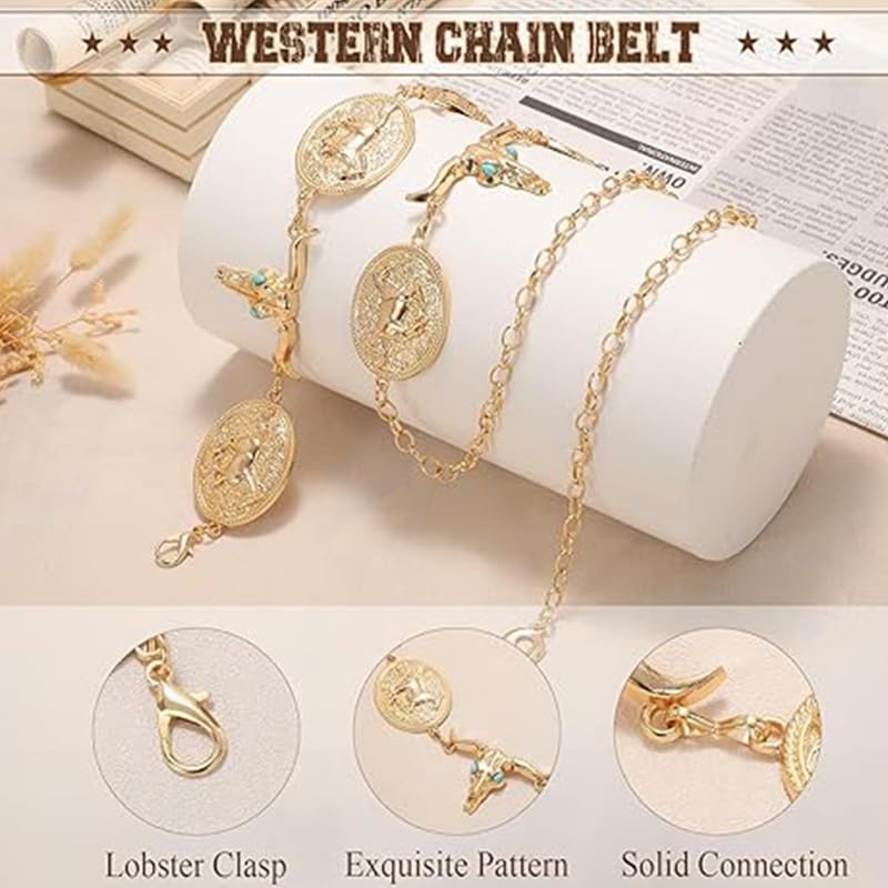 Western Vintage Chain Belt – Boho Cowgirl Style for Women – Adjustable, Lightweight, Foldable with Metal Buckle – Great for Dresses, Jeans, or Concert Looks3