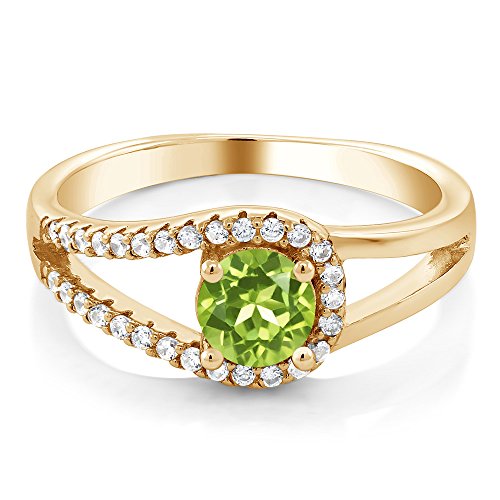 Gem Stone King Round Green Peridot 0.95 Ct 18K Yellow Gold Plated Silver Ring2