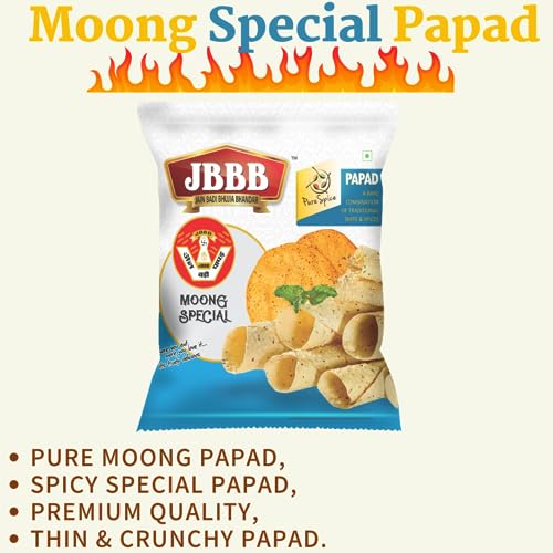 Image of JBBB Combo of Moong Special Papad + Moong Special Garlic Papad - 400g (200g Each) | Rich in Traditional Indian Taste, Aroma and Flavour | Home Made, Healthy| Ideal for Lunch, Dinner (Pack of 2)