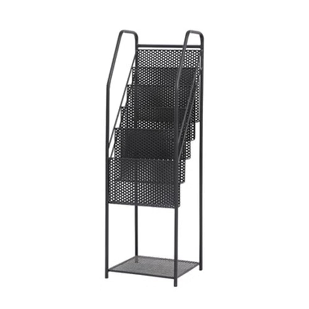 IUokLU Display Newspaper Rack Metal Magazine Book Display Leaflet Floor Storage Stand (Black)