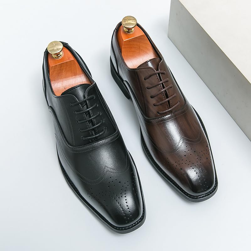 Santimon Men's Leather Oxford Dress Shoes with Perforated Brogues Details Lace-Up Formal & Business Derby Shoes3