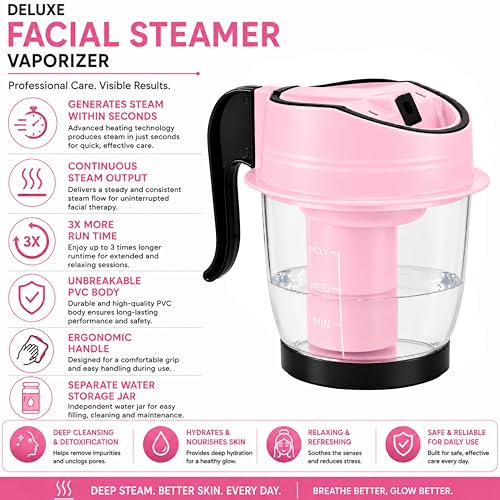 Image of Facial Steamer Vaporizer for Instant Cold and Cough Relief (Pink)