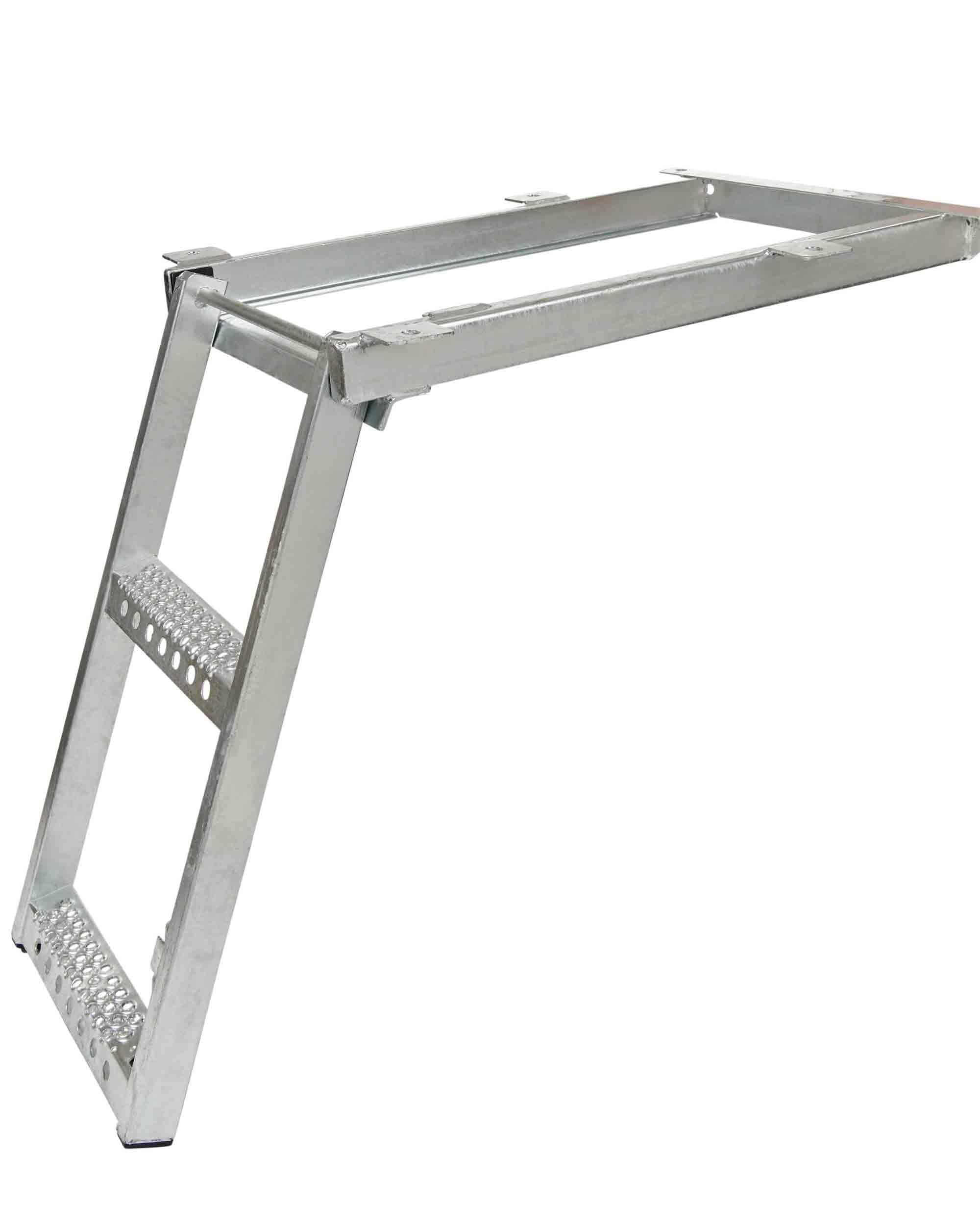 Mytee Products 2 Rung Pull-Out Trailer Step Ladder Folding Truck Step Galvanized Steel Heavy Duty for Use with Trucks, Trailers and RV's