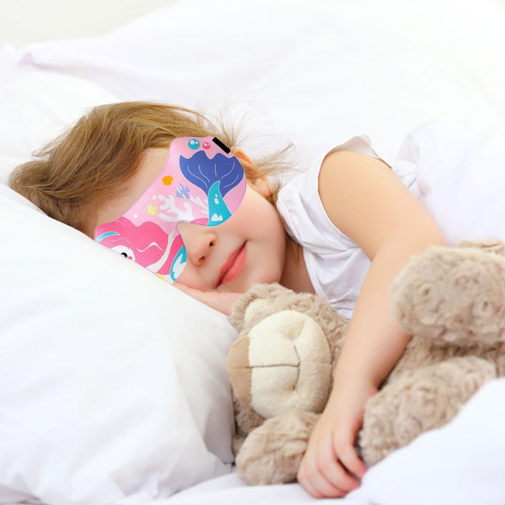 Maschera per Dormire per Bambini, Maschere per Dormire, 2 Pezzi Maschera per Dormire 3D per Bambini, Mascherina per Dormire Morbida con Cinturino Regolabile per Pisolino, Viaggio, Campeggio