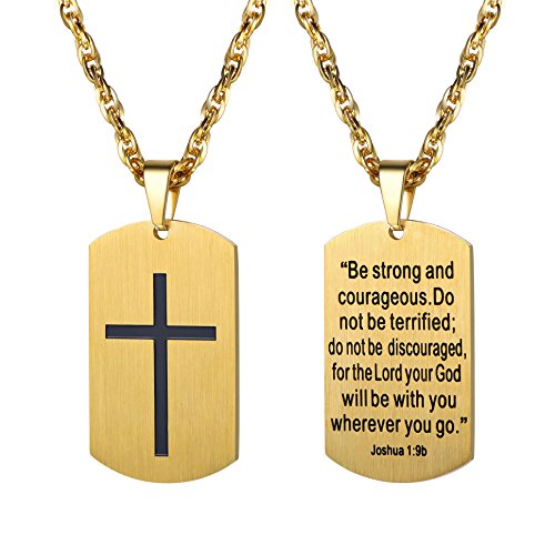 PROSTEEL Gold Dogtag Necklace Men Women Pendant Military Dog Tags Bible Inspirational Religious Men's Necklaces Gift 18K Plated Cross Christian Jewelry