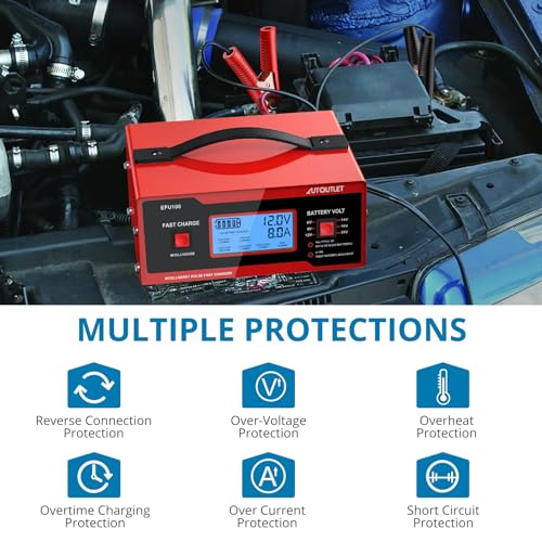 Image of AUTOUTLET Upgraded 8 Volt Battery Charger for Golf Cart Automotive Battery Charger and Maintainer 0-14A with Cable Clamps for 6 /8 /12 /14 /16 /24V Lead-Acid Batteries