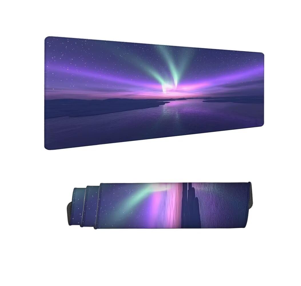 Viola Tappetino Mouse XXL 1000x500x3mm, Gaming Tappetino Mouse Aurora Mousepad con Base in Impermeabile Gomma Antiscivolo per Tastiera Computer Ufficio Idea Regalo Festa del Papà e Compleanno X-982
