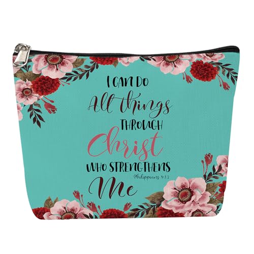 WIRESTER Zipper Makeup Bag 10 x 8 Inch, Cosmetic Pouch, Organizer Case for Women Girl, Multi-Purpose Travel Cosmetic Bag - Christian Bible Verses Philippians 4:13