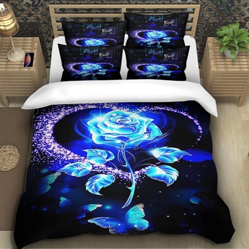 Housse de couette fleurs bleues 200x200 en microfibres douce - 5