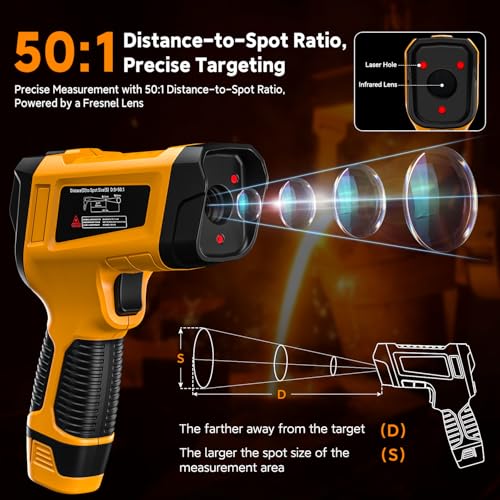 Image of Infrared Thermometer Temperature Gun 3992F 50:1, | Triple-Laser IR Temp Gun for Industrial Furnace Kiln Foundry Steel Welding HVAC Engine Diagnostic Tool