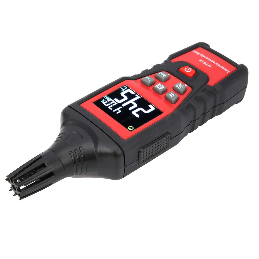 Medidor de temperatura y humedad Sensibilidad digital Pantalla LCD dual portátil HT618 para oficina en casa Invernadero Uso en interiores y exteriores Plástico 180x60x33 mm