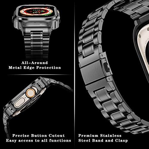 MioHHR Stainless Steel Watch Band with Case Compatible for Apple Watch Bands Ultra 3/2/1 49 mm,Rugged Strap with Metal Protective Bumper Cover for iWatch Ultra 3/2/1 for Men(Black) - Image 4