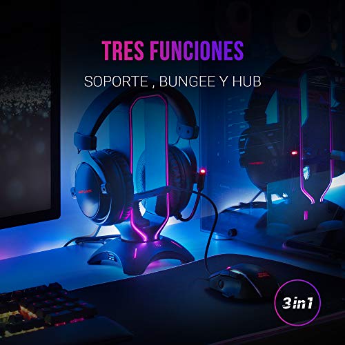 Mars-Gaming-MHHPRO-Soporte-Cascos-Gaming-con-HUB-2xUSB-y-Bungee-Raton-Negro