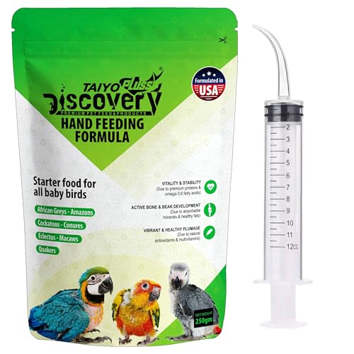 Image of Taiyo Pluss Discovery Hand Feeding Formula - 250 g Pouch + 12 ml Syringe Free Combo | High Nutrition Baby Bird Food with DHA | Supports Bone & Beak Growth | for African Grey, Macaw & Conure Chicks