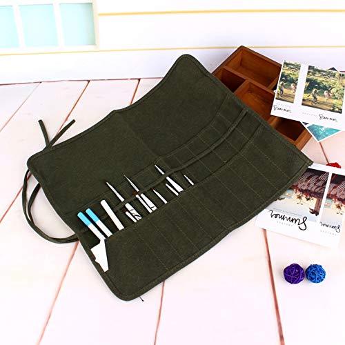 Image of KUIDAMOS 22 Slots Paint Brush Storage Bag, Foldable Artist Paint Brush Roll Up Canvas Pouch Case with 2 Layers for Home Long Handle Paintbrush Storage Easel Traveling