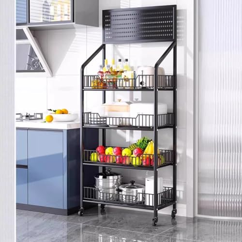 4-poziomowy metalowy stojak na przekąski z kółkami, półka na słodycze, wytrzymały wózek organizer sklepowy do supermarketu, czarny