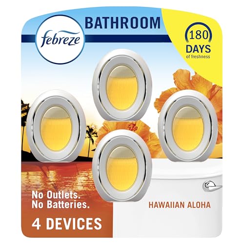 Febreze Bathroom Air Freshener Odor-Fighting Plug In Alternative Air Fresheners for Small Spaces in Home Bathroom Kitchen & Closet Pet & Litter Box Odor Fighter Hawaiian Aloha Scent 4ct