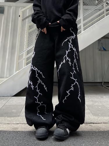 Men's Hip-hop Embroidered Baggy Jeans Loose Fit Denim Black Trousers2