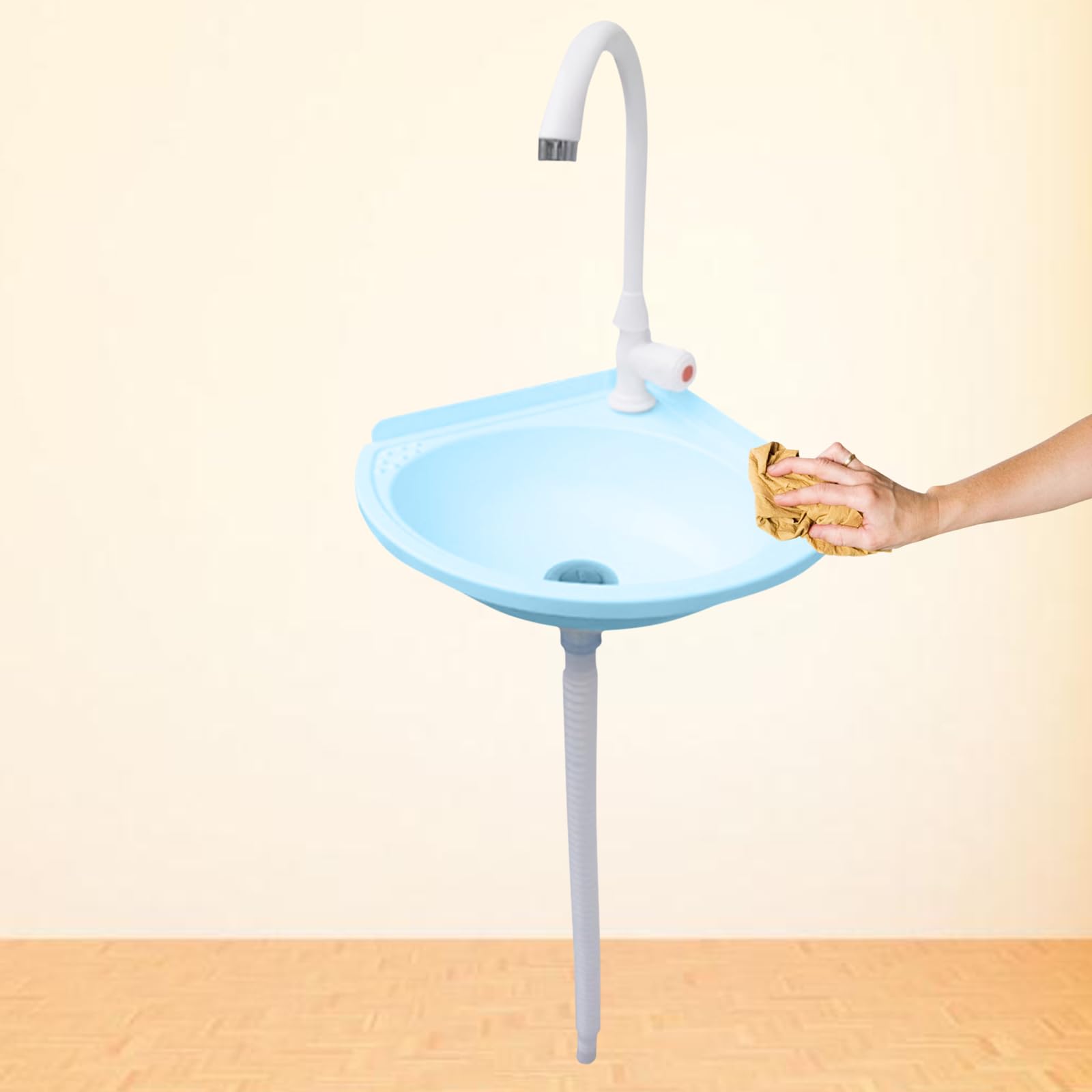 Lavabo de pared,Plástico Lavabo,Diseño Minimalista,27.5x27.5x11cm(WxDxH),saludable y duradero,mejor opción para WC, baños, guardarropas, inodoro, cocina(azul) (B)