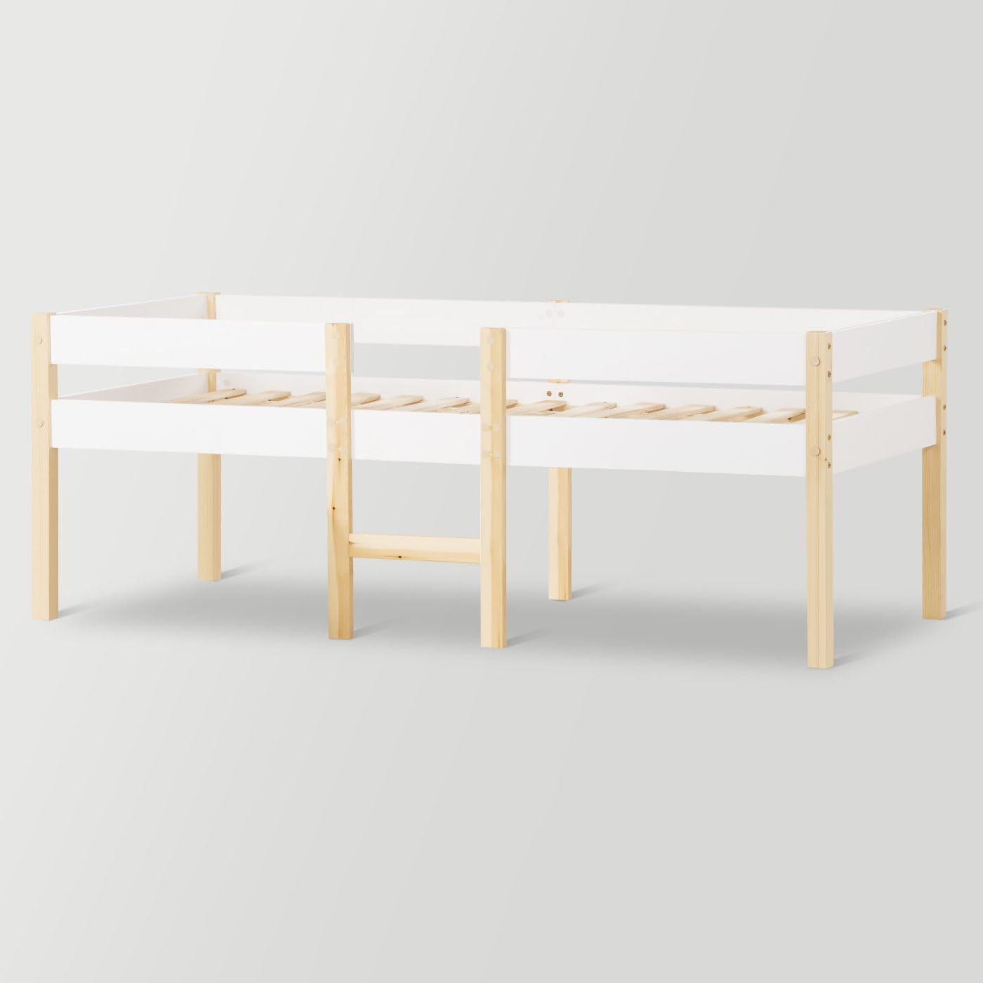 Sweiko Lit 90x190 cm,Cadre de lit pour Enfant en Bois Polyvalent avec barrière de sécurité, pour garçons et Filles,Cadre de lit en Bois Massif, Blanc