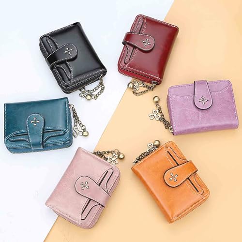 Image of Women's retro wallet small Y2K credit card bag zipper double fold mini leather aesthetic y2k wallet(Brown)